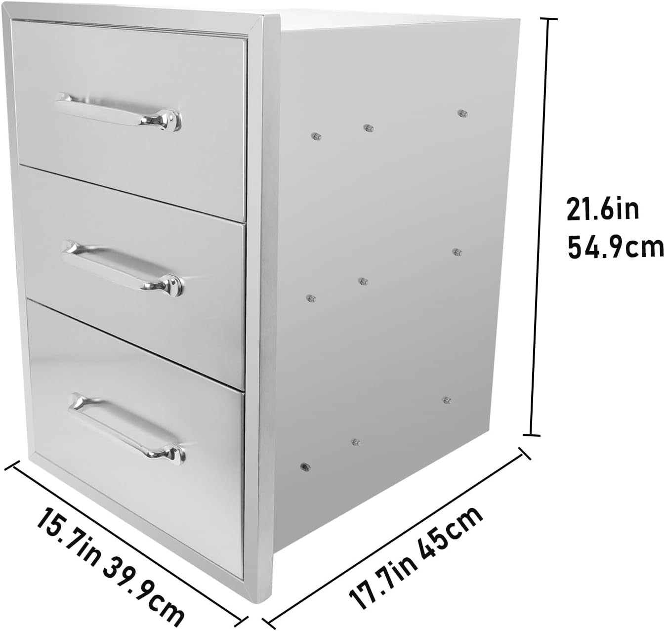 Karpevta Outdoor Kitchen Drawer W15.7XD17.7XH21.6 Inch Flush Mount BBQ 3-Layer Drawer Stainless Steel Kitchen Drawer Outdoor Kitchen Access Drawer for BBQ Island,Grill Station