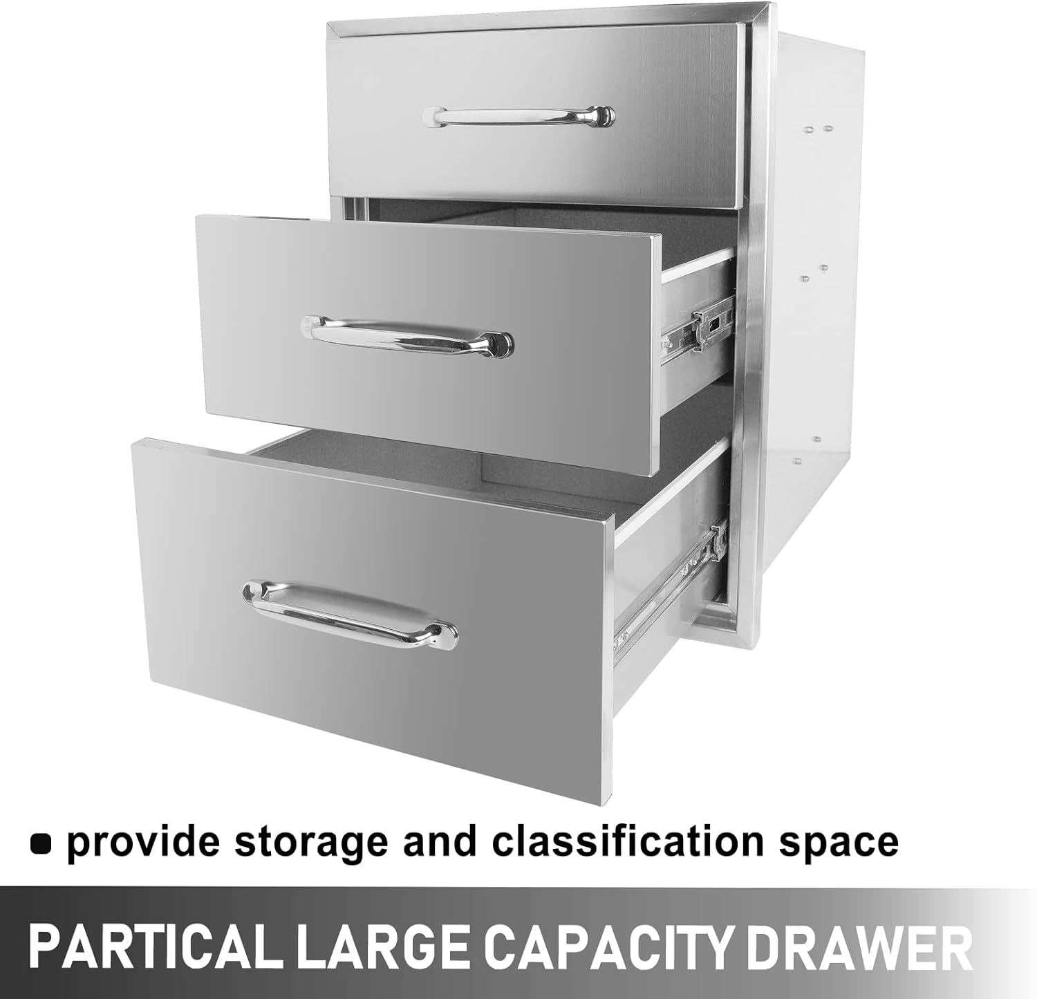 Karpevta Outdoor Kitchen Drawer W15.7XD17.7XH21.6 Inch Flush Mount BBQ 3-Layer Drawer Stainless Steel Kitchen Drawer Outdoor Kitchen Access Drawer for BBQ Island,Grill Station