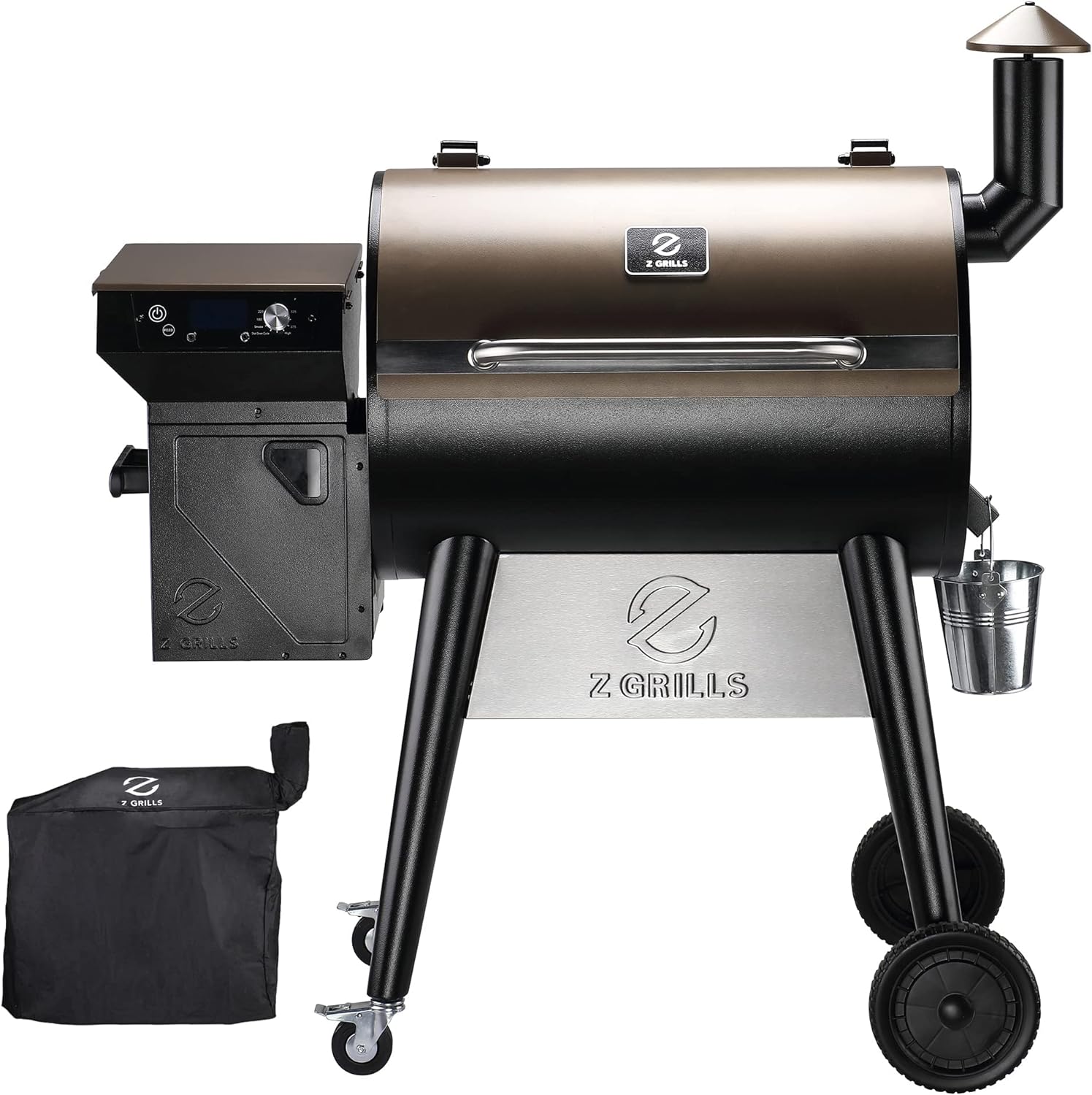 Z GRILLS Wood Pellet Grill, 8 in 1 BBQ Smoker with Foldable Front Shelf, Ash Cleanout System, Rain Cover, 1056 sq.in Cooking Area for Outdoor BBQ, 10002E