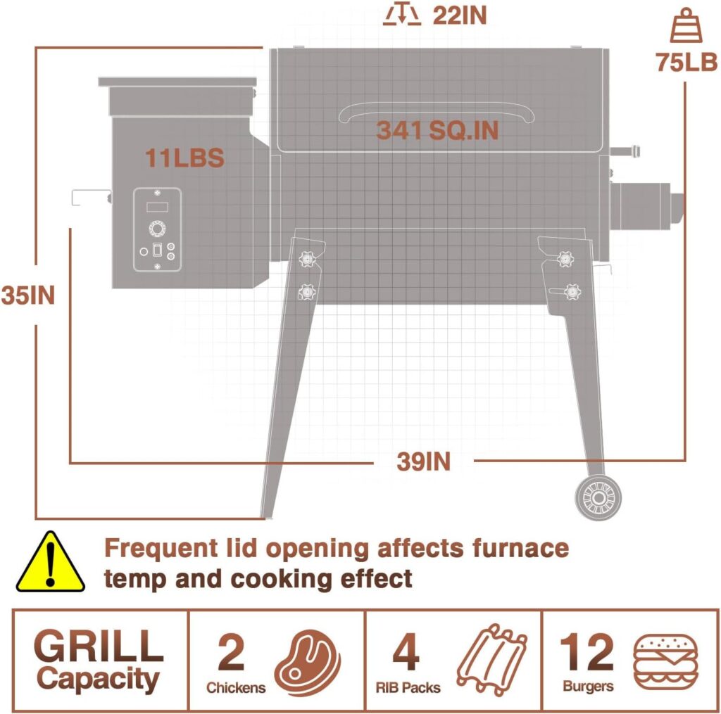 KingChii 2023 Upgrade Portable Wood Pellet Grill  Smoker Multifunctional 8-in-1 BBQ Grill with Automatic Temperature Control Foldable Leg for Backyard Camping Cooking Bake and Roast, 341 sq in Bronze