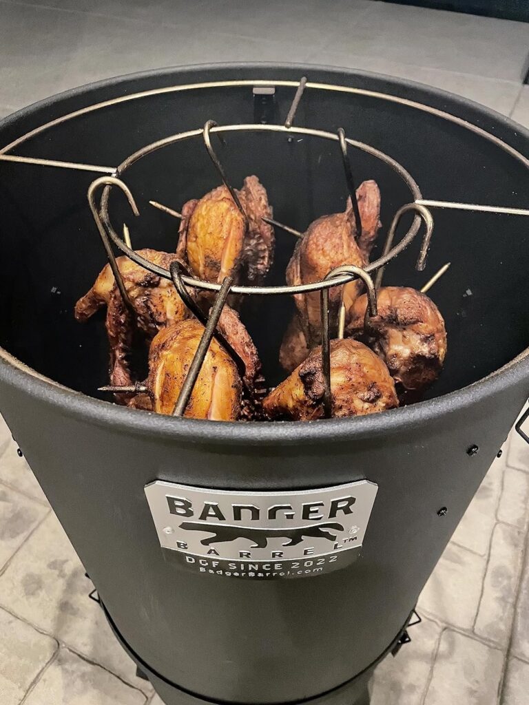 Badger Barrel BBQ - 16 Drum Style Smoker | 2-Tier BBQ Hibachi Grill | Includes 6 hooks, Hanging Rack, Grill Grate and More