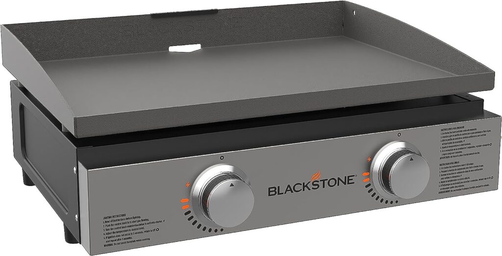 Blackstone Tabletop Griddle, 1666, Heavy Duty Flat Top Griddle Grill Station for Camping, Camp, Outdoor, Tailgating, Tabletop – Stainless Steel Griddle with Knobs  Ignition, Black, 22 inch