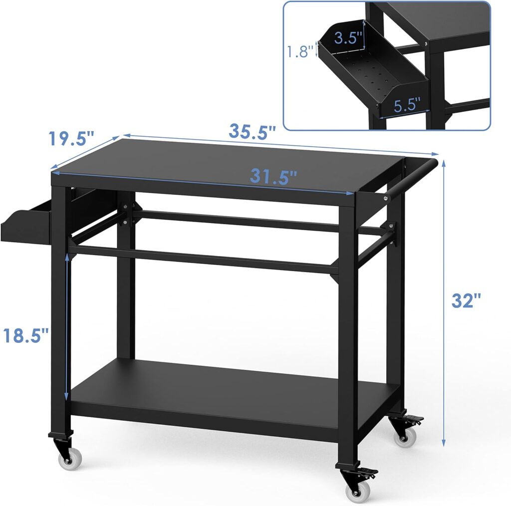 Xilingol Outdoor Grill Cart Pizza Oven Stand, BBQ Prep Table with Wheels  Seasoning Tray, Black Kitchen Tabletop Griddle Cooking Island  Station for Bar, Patio, Camping, Outside, Home