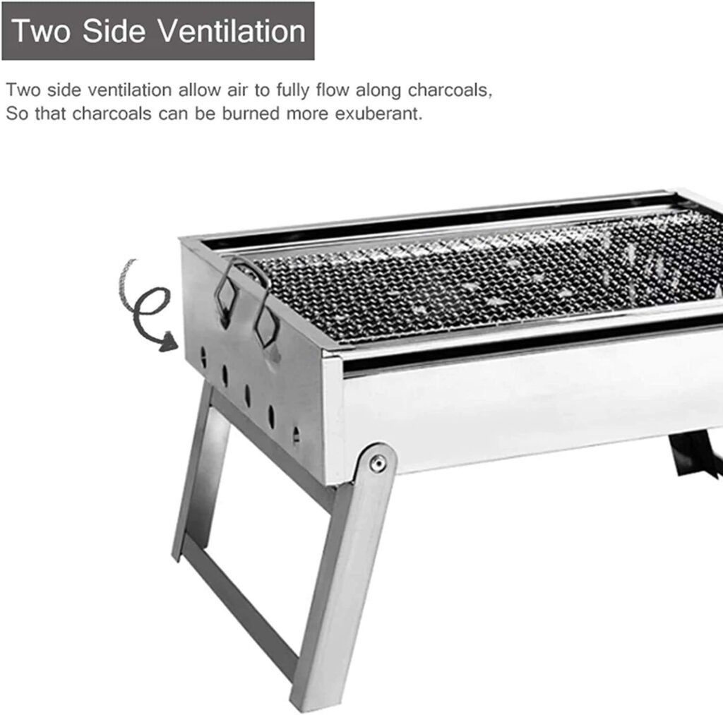 ZCxiyu Barbecue Grill Barbecue Portable BBQ Folding Barbecue Stainless Steel Outdoor Cooking Camping Portable/Silver / 38x29x21cm (Color : Silver, Size : 38x29x21cm)